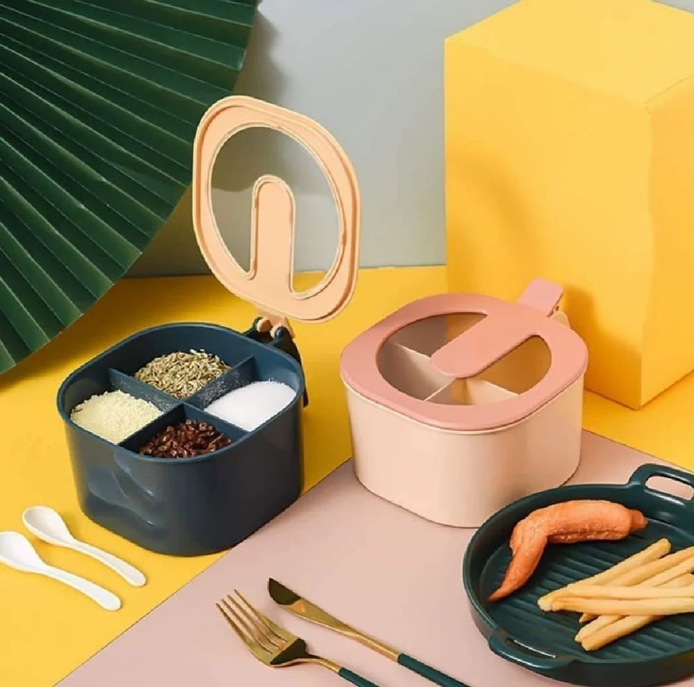 Multi Storage 4 Section Box With Spoons- মসলা বক্স